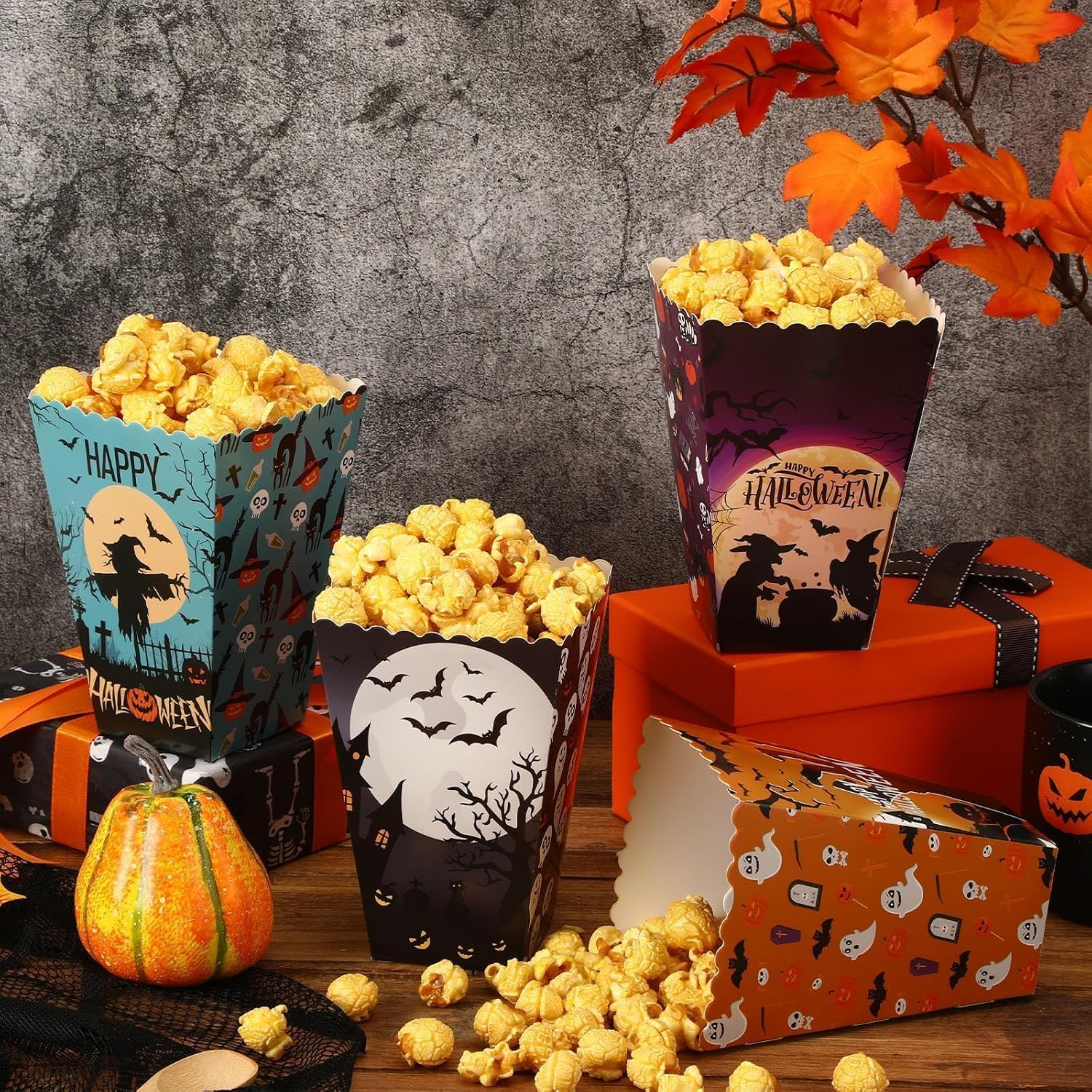 DECYOOL Halloween Popcorn Boxes 24 Pcs Hocus Pocus Party Treat Bags