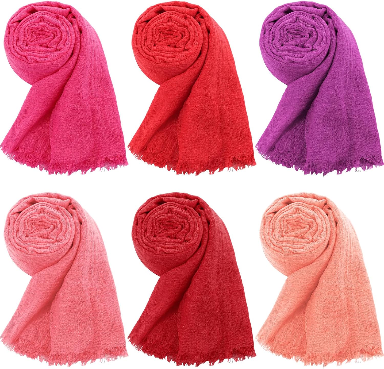 Geyoga 6 Pcs Women Scarf Shawl Hijab Scarfs Cotton Blend Shawl Crinkle Wrap Head for Seasons