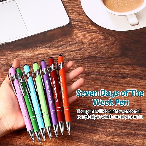 Miniatura 6 de Juego de 7 bolígrafos divertidos para el día a día, bolígrafos de metal de 0.020in, bolígrafos de tinta negra, bolígrafos de palabras para el día de