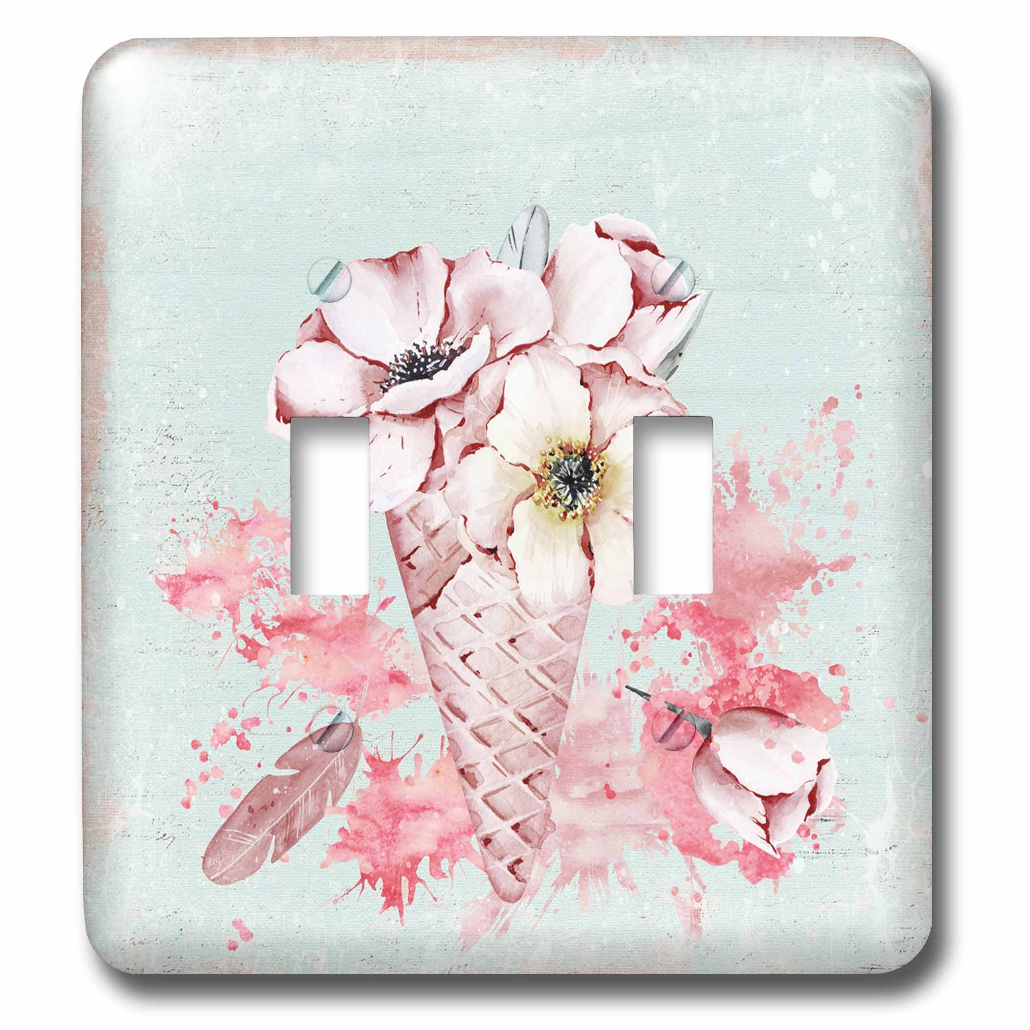 Interrupteur à bascule double fleurs roses pastel pour décoration de chambre élégante