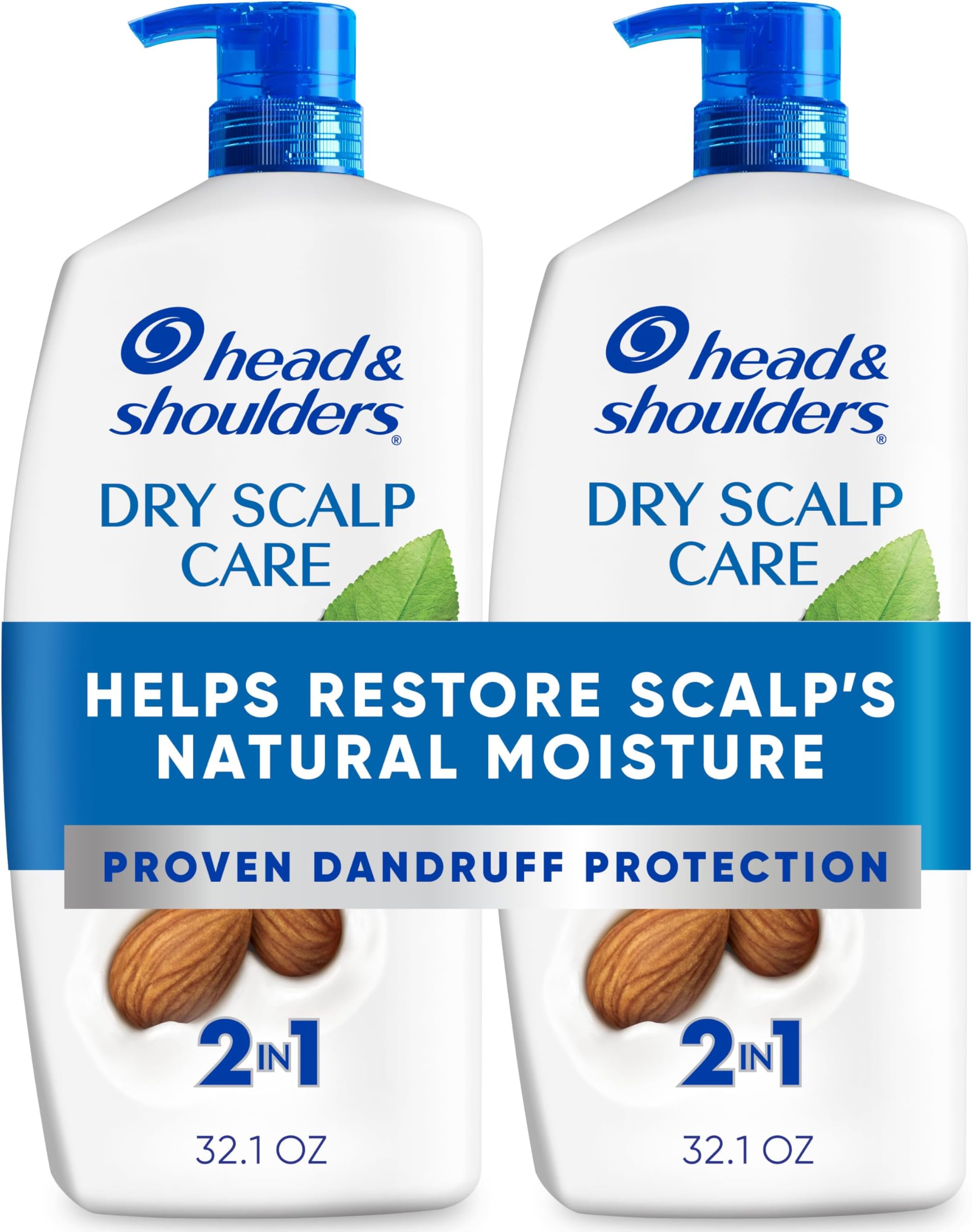 2-in-1 Dandruff Shampoo and Conditioner Set, Advanced Dry Scalp Care, Anti Dandruff Treatment, Nourishing Almond Oil, Itch & Dryness Relief, Scalp Shield, 32.1 Fl Oz Each, 2 Pack
