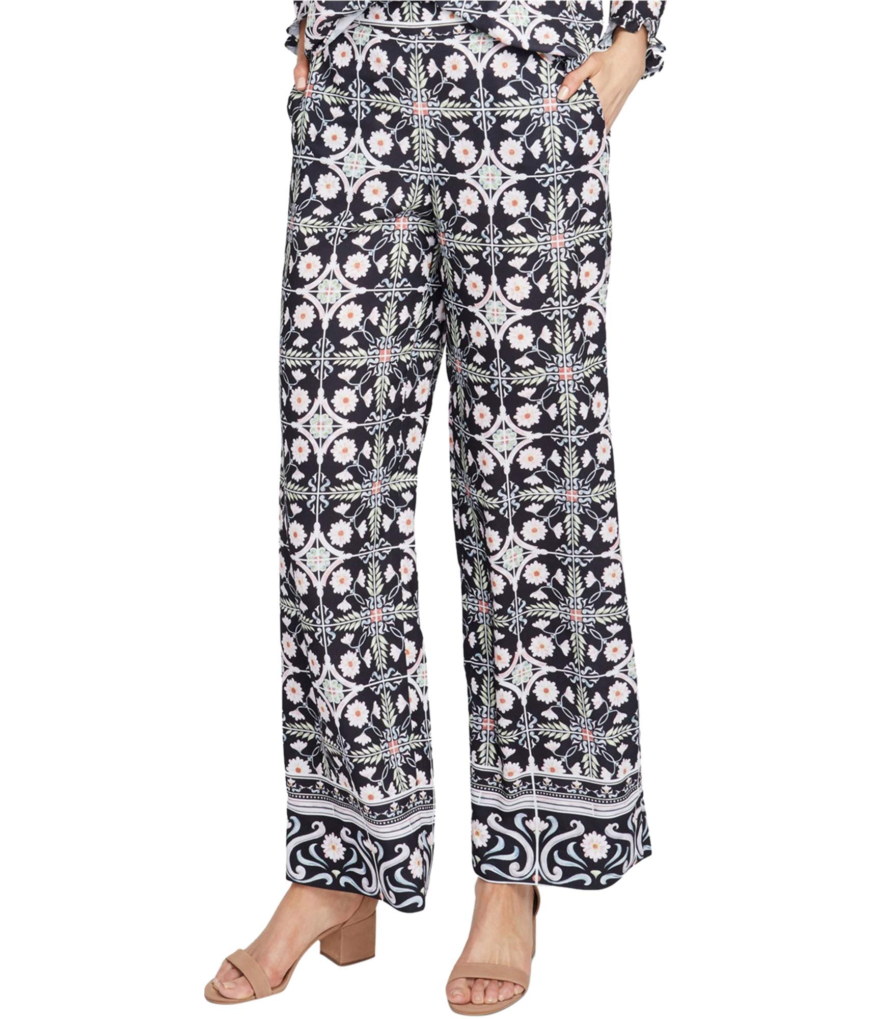 Rachel Roy Womens Printed Casual Wide Leg Pants Black 12