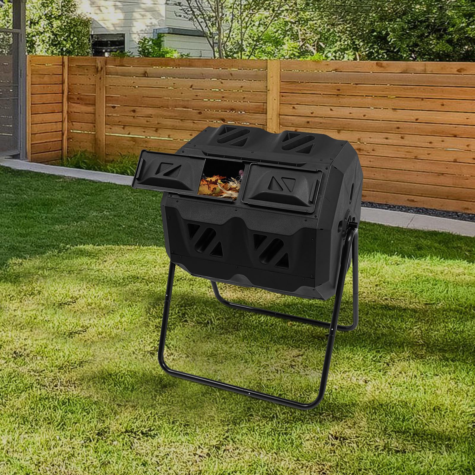 Compostador giratorio de 160 L, con doble cámara