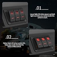 Vista 3 de DaierTek Panel de Interruptor Basculante de 3 Bandas 12V Marino Impermeable Luz LED Roja 5 Pines Interruptor Basculante de Encendido/Apagado Panel