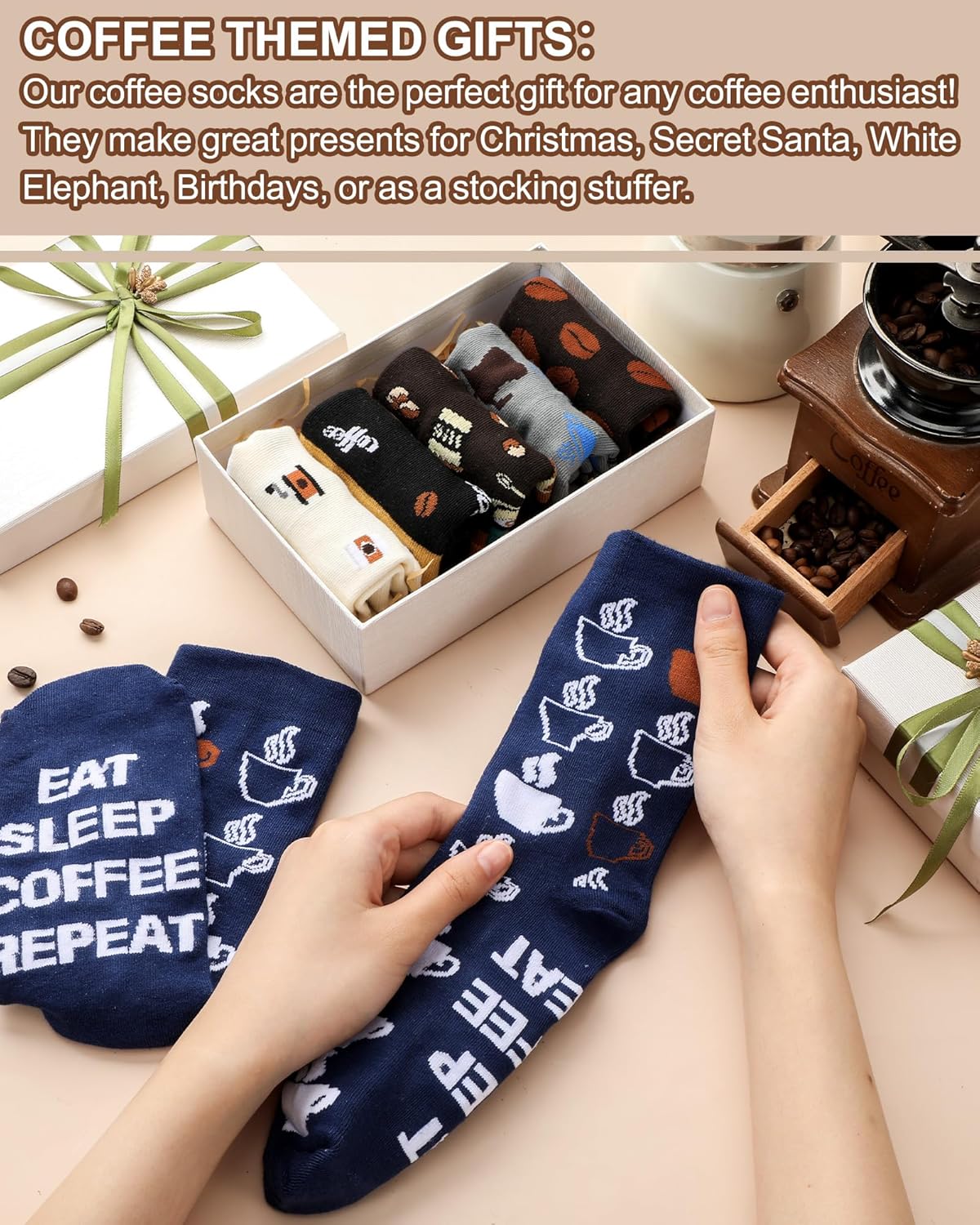6 Pairs Novelty Coffee Socks for Men Funny Cotton Crew Socks Holiday Valentine's Day Birthday Gifts for Coffee Lovers Barista - Image 7