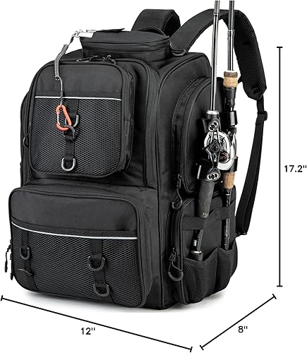 Miniatura 7 de Mochila de pesca, bolsa de pesca con soportes de caña. Mochila grande para aparejos Materiales fuertes