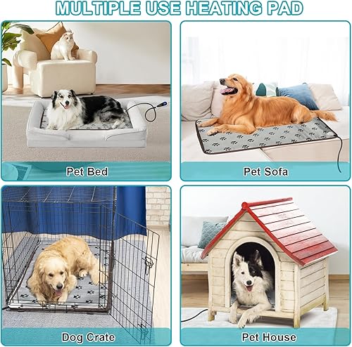 Miniatura 7 de Almohadilla térmica grande para perros de 34 x 21 pulgadas, almohadillas térmicas eléctricas para mascotas, alfombrillas térmicas para cama de perro