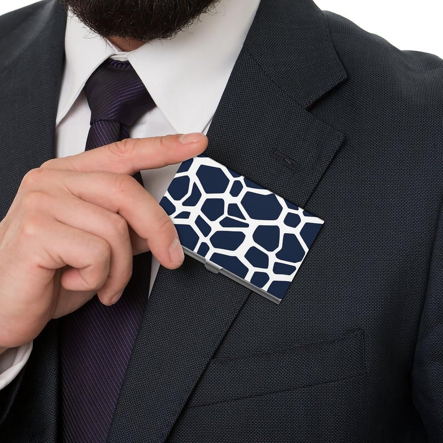Blue Giraffe Texture Pattern Slim Business Card Case for Men Women Pocket Metal Name Card Holder