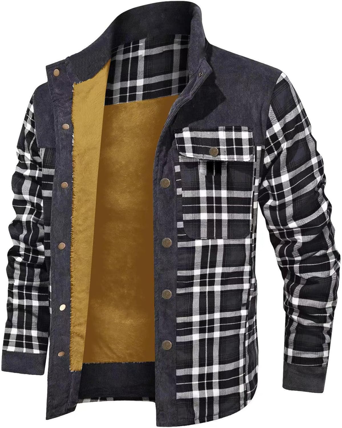 evzosrz Mens Corduroy Plaid Sherpa Lined Flannel Shirt Jacket Fleece Work Coat Casual Long Sleeve Winter Windbreaker Jackets