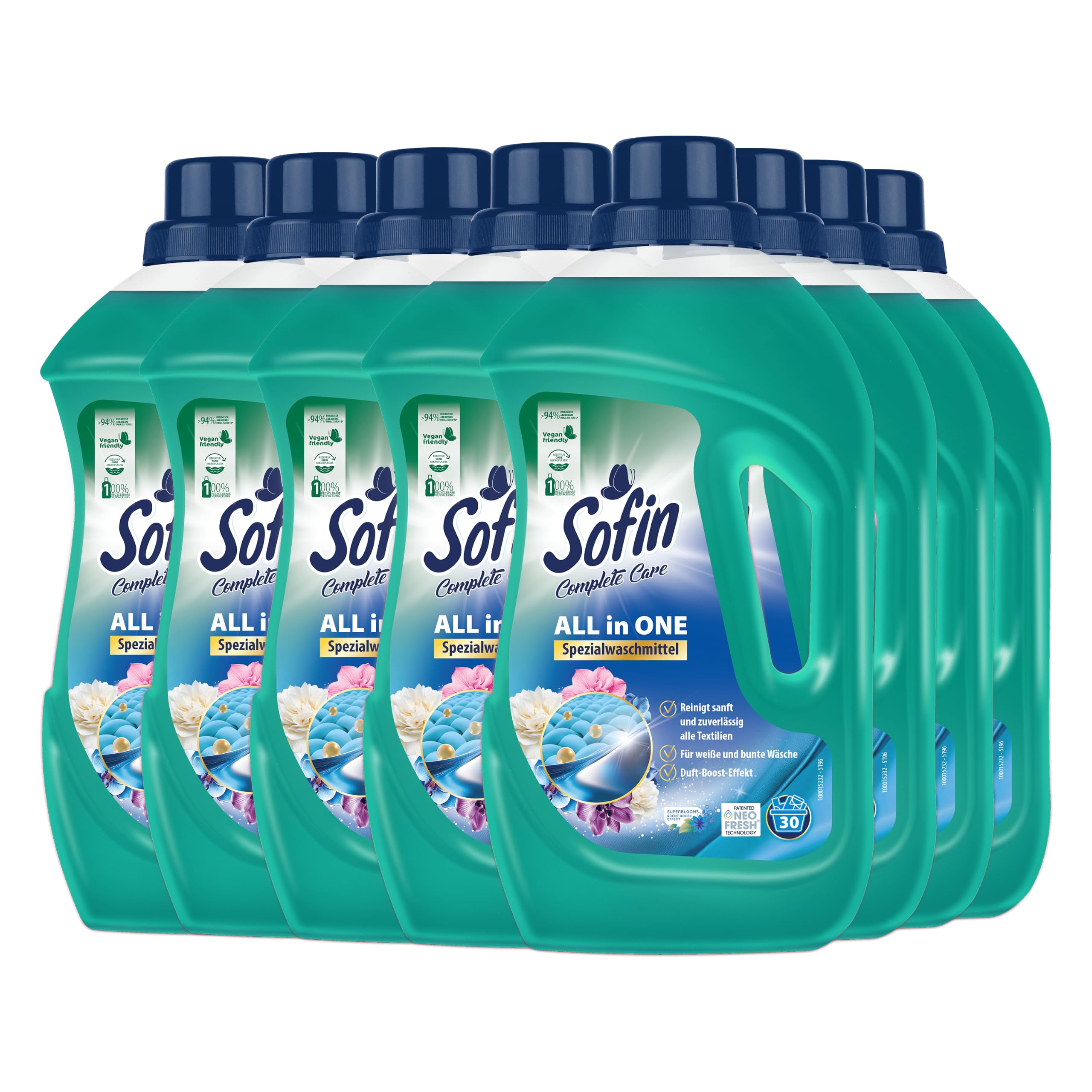 Sofin All in One Spezial-Waschmittel flüssig 1,1L 8er Set -Flüssigwaschmittel für weiße, bunte & schwarze Textilien, Langanhaltende Frische & angenehmer Duft