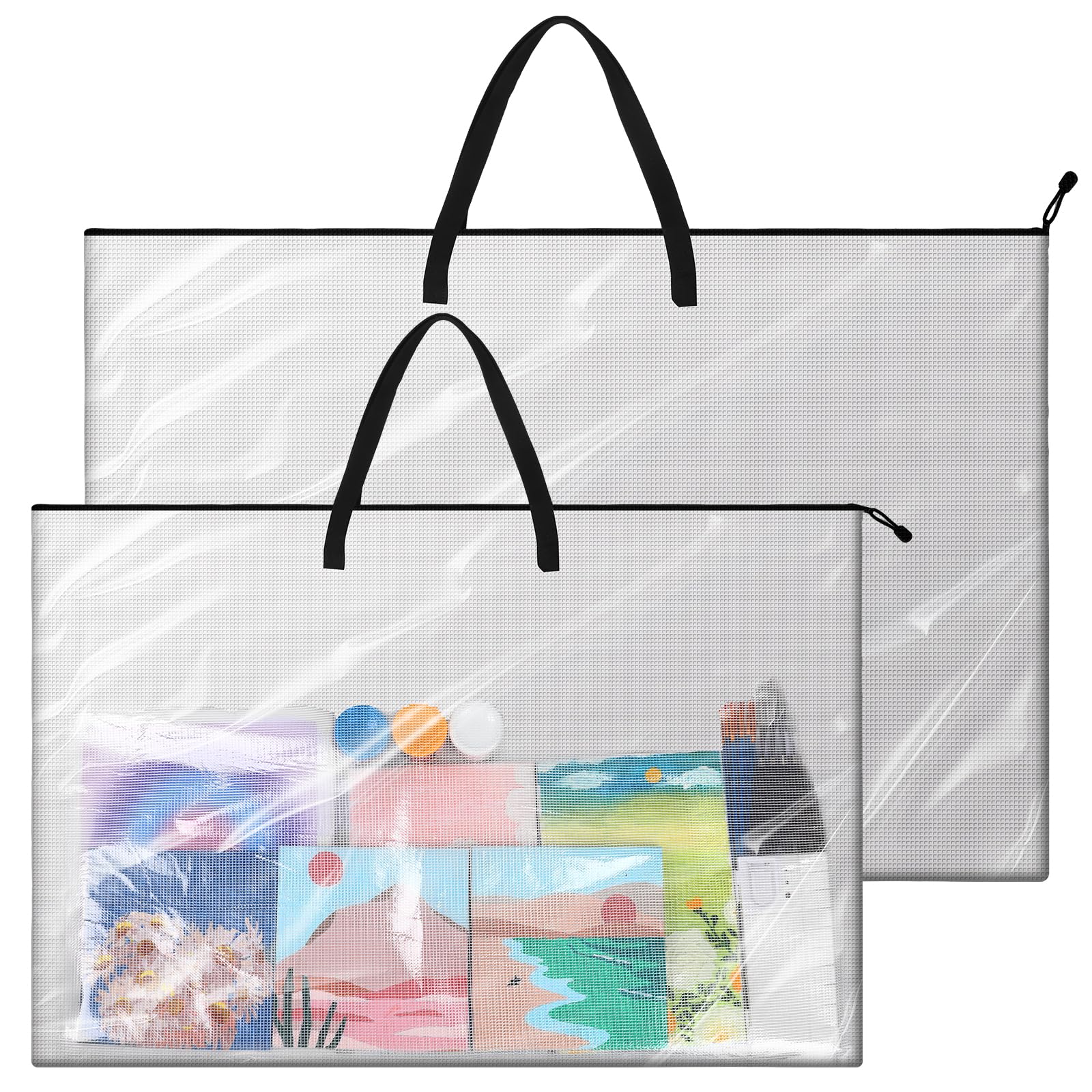Tenceur 2 Pcs Art Portfolio Case 24 x 36 and 48 x 36 Inch Large Poster Storage Bag PVC Art Portfolio Container with Zipper and Handle Bulletin Board Clear Storage Folder for Artwork
