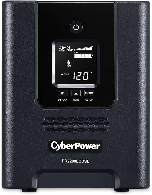 CyberPower PR2200LCDSL Smart App Sinewave UPS System, 2070VA/1980W, 7 Outlets, AVR, Mini-Tower | 2070VA/1980W, 7 Outlets, AVR, Mini-Tower