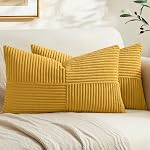 MIULEE Couvertures d'oreiller en Corduroy Noir 2 Boho Décoratif Couvertures d'oreillers Spliced Coussin Coussins pour Chambre à coucher Canapé-lit 18x18 de pouce
