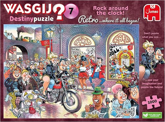 Jumbo, Wasgij, Retro Destiny 7 -Rock Around The Clock!, Unique Collectable Jigsaw Puzzle for Adults, 1,000 Piece