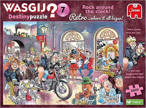 Jumbo, Wasgij, Retro Destiny 7 -Rock Around The Clock!, Unique Collectable Jigsaw Puzzle for Adults, 1,000 Piece