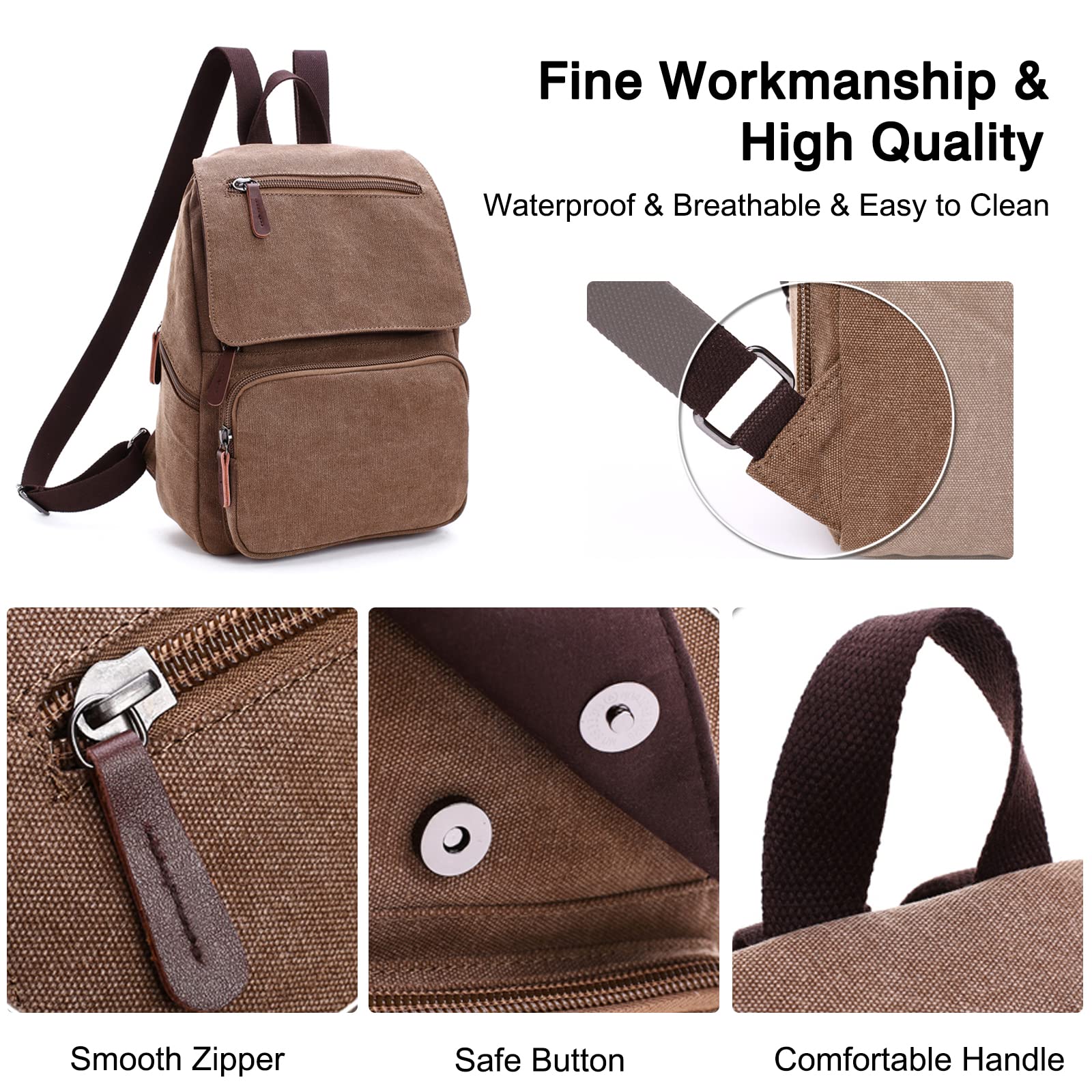 FANDARE Tela Zaino Unisex Zaino Porta PC Uomo Retrò Borsa Zainetto Donna Zaino Scuola Zainetto Zainetti Cartella Borsa da scuola Università All'aperto Viaggio porta PC 12.9 Pollici Zaino Nero