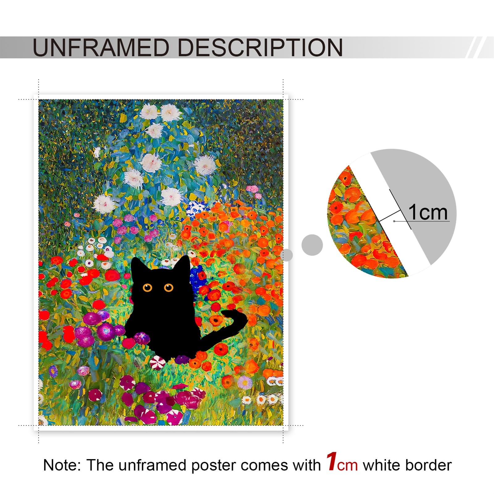 Gustav Klimt Canvas Wall Art, Black Cat Garden Flower Poster, Funny Cat Flower Print - Image 3