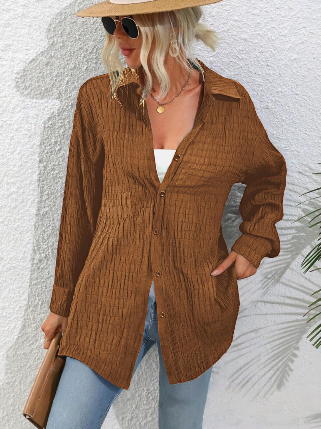 Women’s Button Down Shirt Long Sleeve Collared Blouse Loose Fit Casual Top for Fall Winter - Image 5