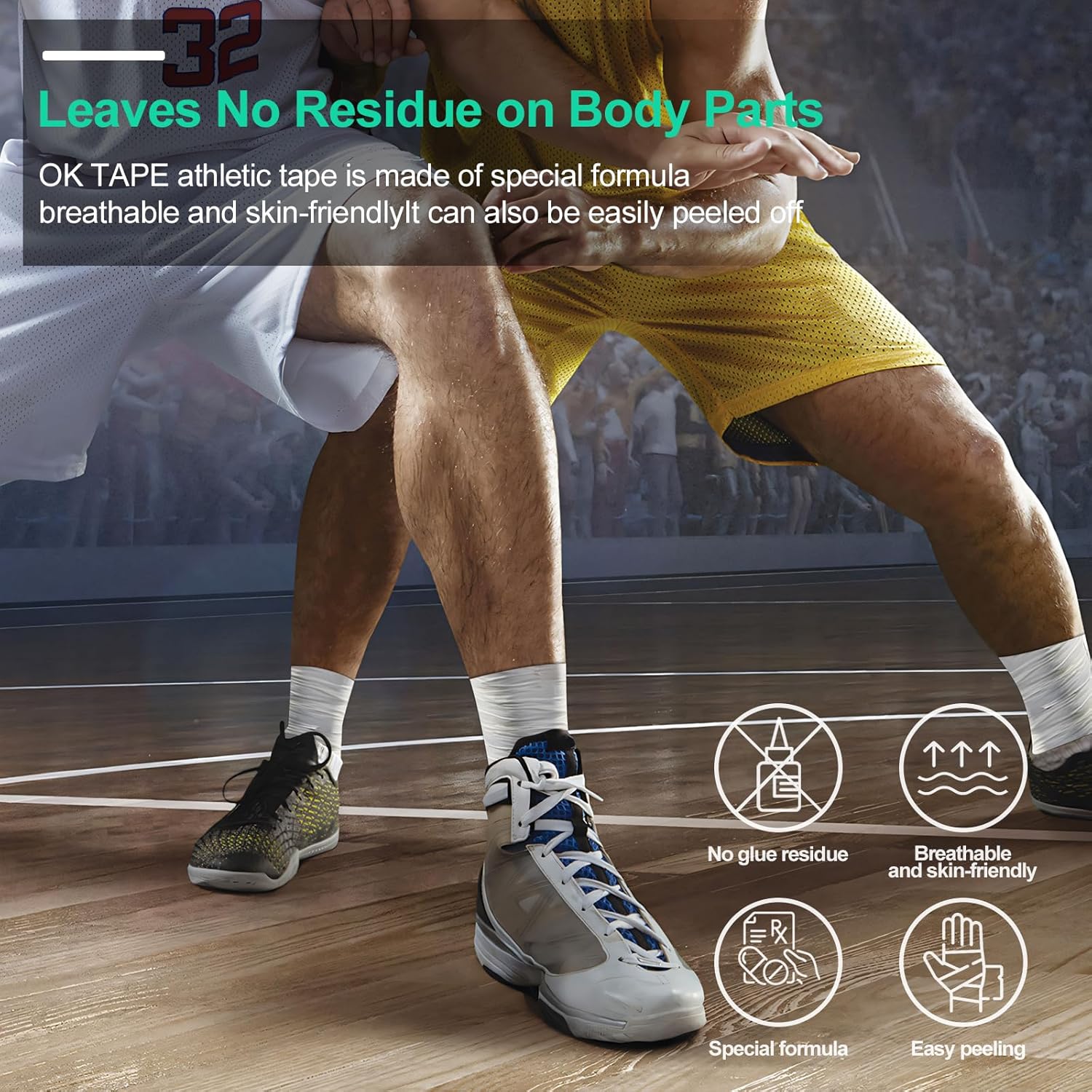 OK TAPE Athletic Sports Tape Bulk（32-Rolls - 480yds Very Strong Tape for Athlete & Sport Trainers & First Aid Injury Wrap, Perfect for Fingers Ankles Wrist on Bat, Hockey Stick - White