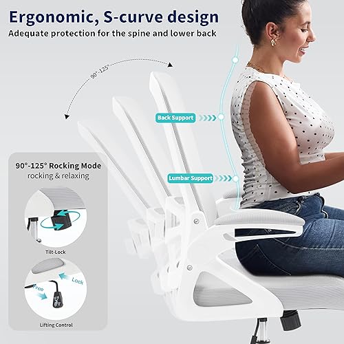 Miniatura 4 de Silla de oficina ergonómica, silla de escritorio con soporte lumbar ajustable, cómodas sillas de computadora de malla transpirable con reposabrazos