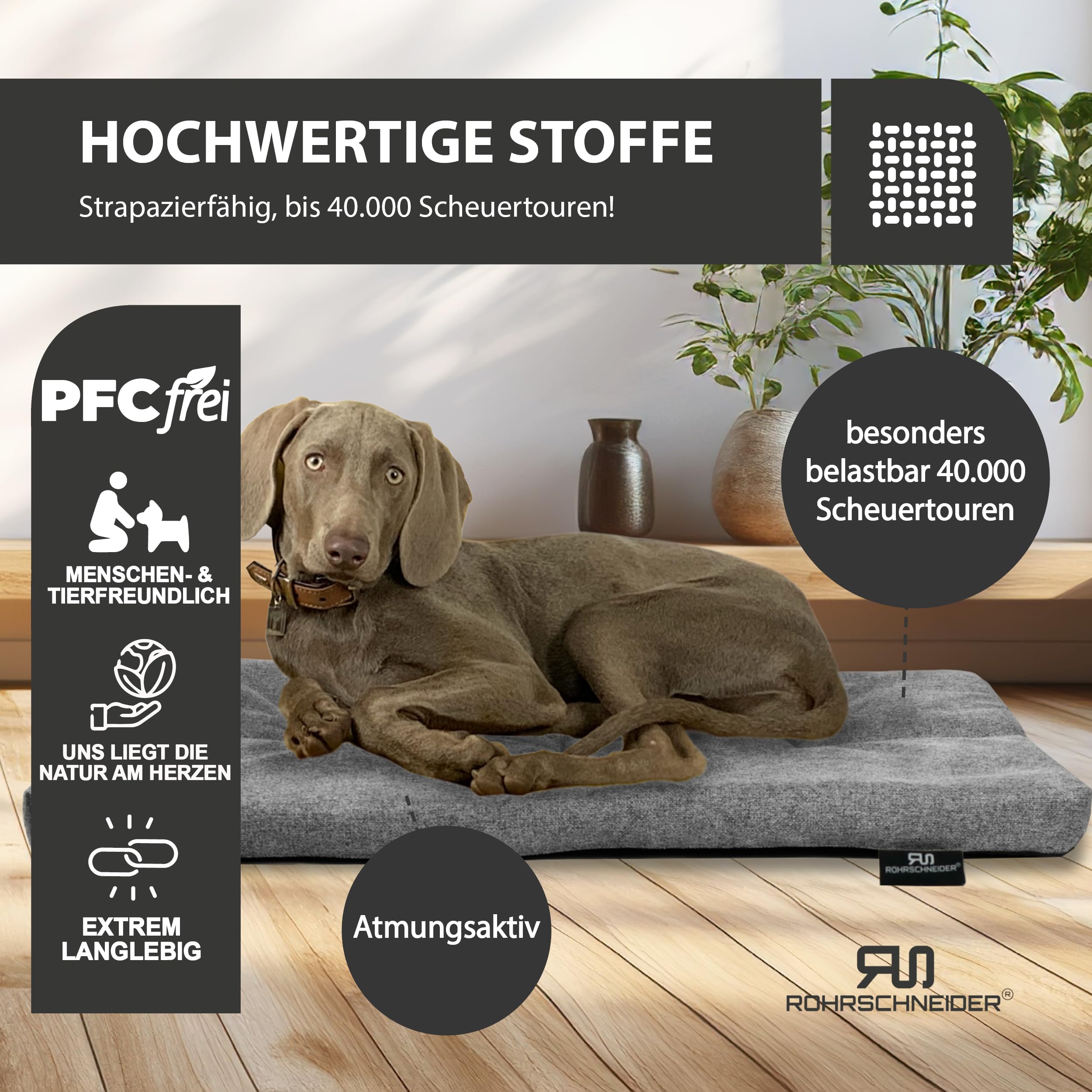Rohrschneider Hundebett, Anti-Rutsch, kl., mittelgr. & gr. Hunde, Gr.3 grau