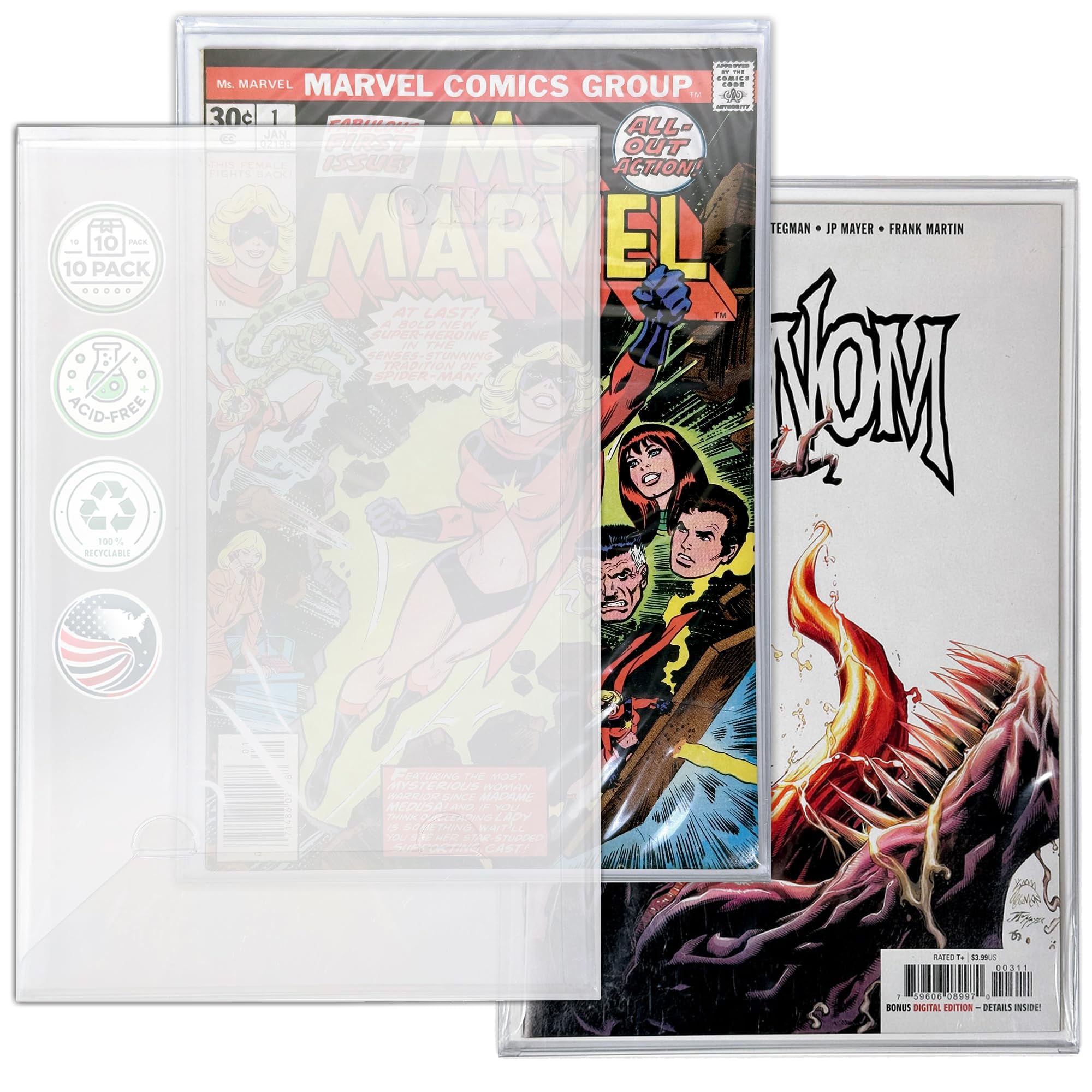 Comic Book Top Loader Protective Sleeve Case for Silver Copper & Modern Comics - with Index Tab - 10 Pack