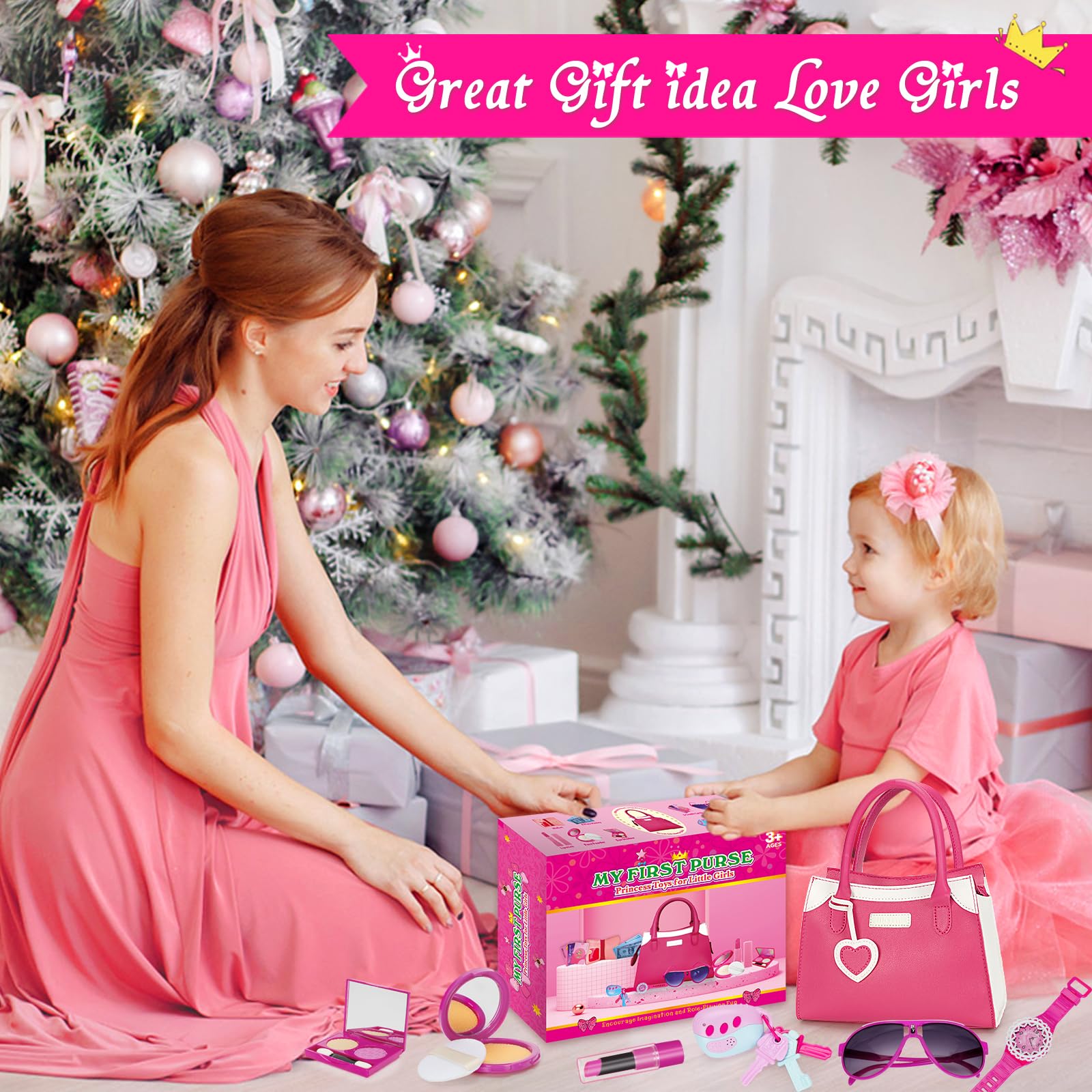 Bolso de juego para niñas pequeñas, juguetes de princesa para niñas de 3, 4, 5, 6, 7, 8 años, bolso para niños pequeños con accesorios, bolso de juguete para niños de cumpleaños para niñas 7