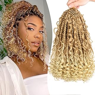 10 Inch Goddess Box Braids Crochet Hair for Black Women With Curl Ends 8 Packs Pre Looped Crochet 3X Boho Bob Box Braids Synthetic Twists Braiding Hair Extensions (12strands/pack;27/613#)
