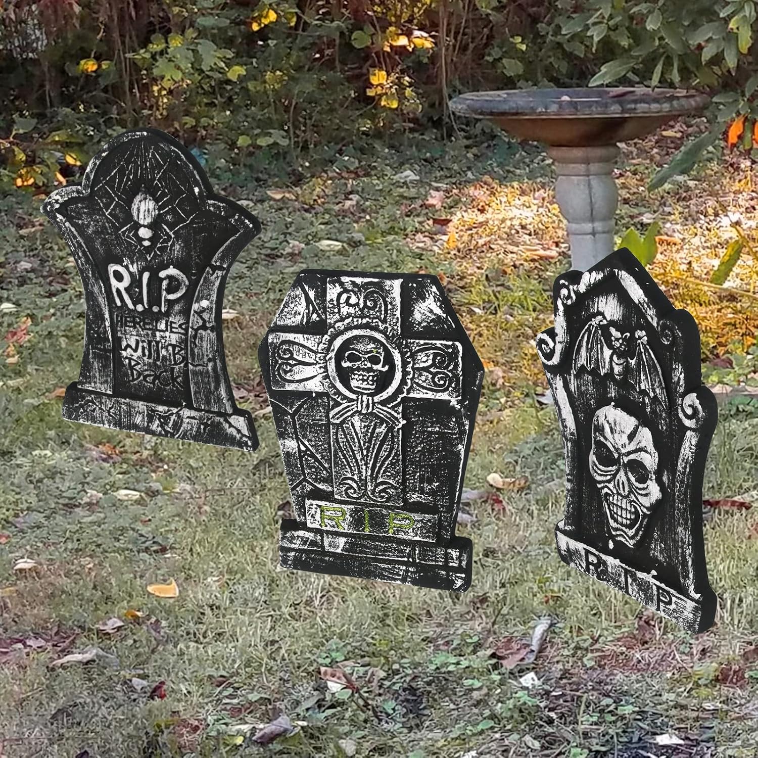 GameXcel Halloween Tombstone Decorations, 3pcs Headstone Yard Signs, Gravestone