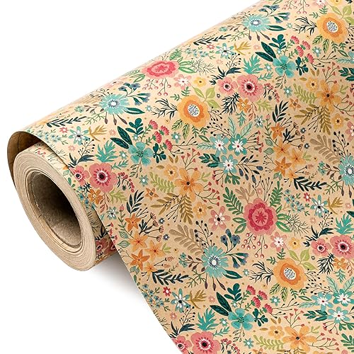 WRAPAHOLIC Kraft Floral Wrapping Paper Roll - Mini Roll -