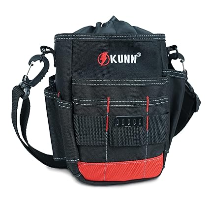 KUNN Small Tool Pouch with Adjustable Shoulder Straps,Drawstring Closure and Tape Measure Holder