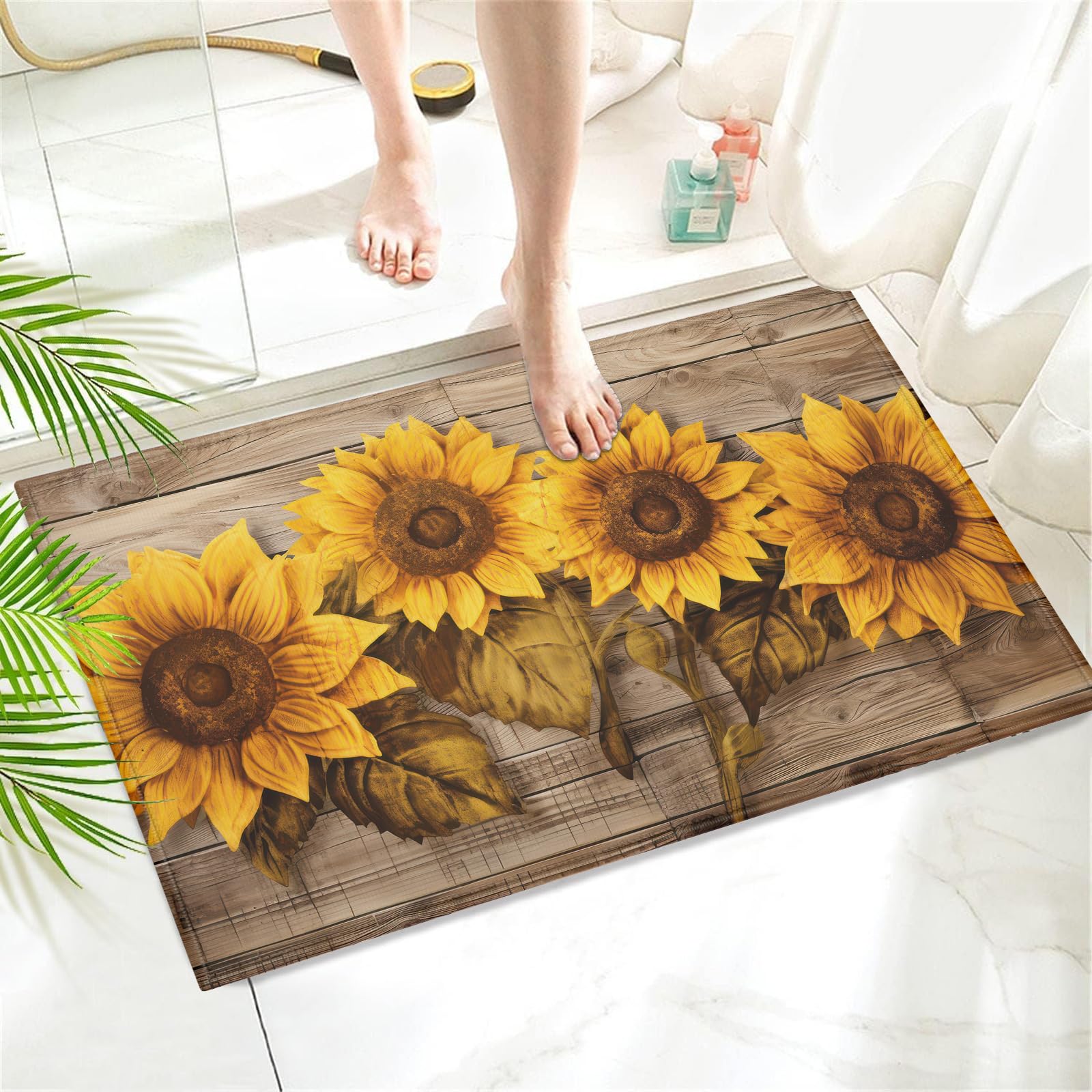 COSHARKLY Retro Sunflower Bath Mat,Bathroom Rug,Shower Mats for Bathtub Shower Room Sinks,Non-Slip Floor Mats Soft Doormats for Home Decor 17x30 Inch