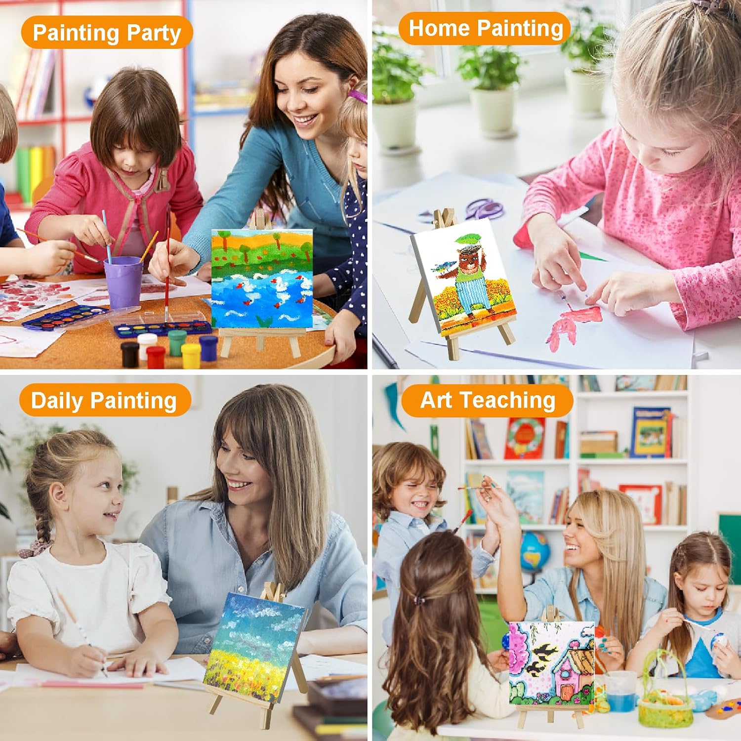 20 Pack 6 x 6 inch Mini Canvas and Easel Set, Mini Canvases for Painting with Wood Easels, Acrylic Paint Set, Brushes and Palettes, Small Canvas Painting Kits for Adults Students Beginners - Image 3