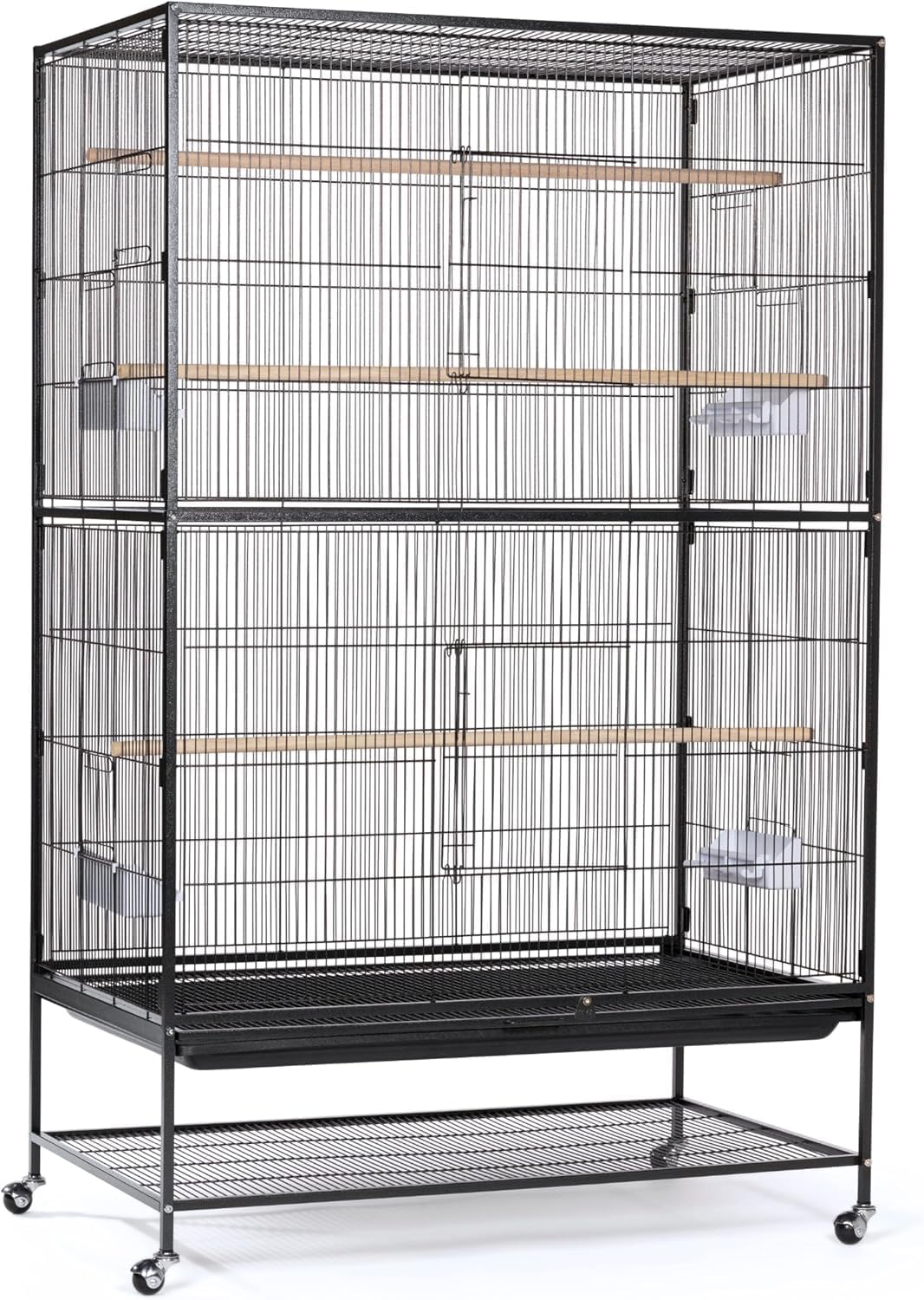 Prevue Hendryx Pet Products Wrought Iron Flight Cage - Big Rolling Bird Cage for Parakeets, Cockatiels, Conures, Lovebirds, Canaries, Finches, Parrotlets, & Caiques, 5 Ft - X-Large, Hammertone Black
