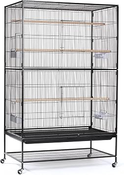Prevue Hendryx Pet Products Wrought Iron Flight Cage - Big Rolling Bird Cage for Parakeets, Cockatiels, Conures, Lovebirds, Canaries, Finches, Parrotlets, Caiques, 5 Ft - X-Large, Hammertone Black