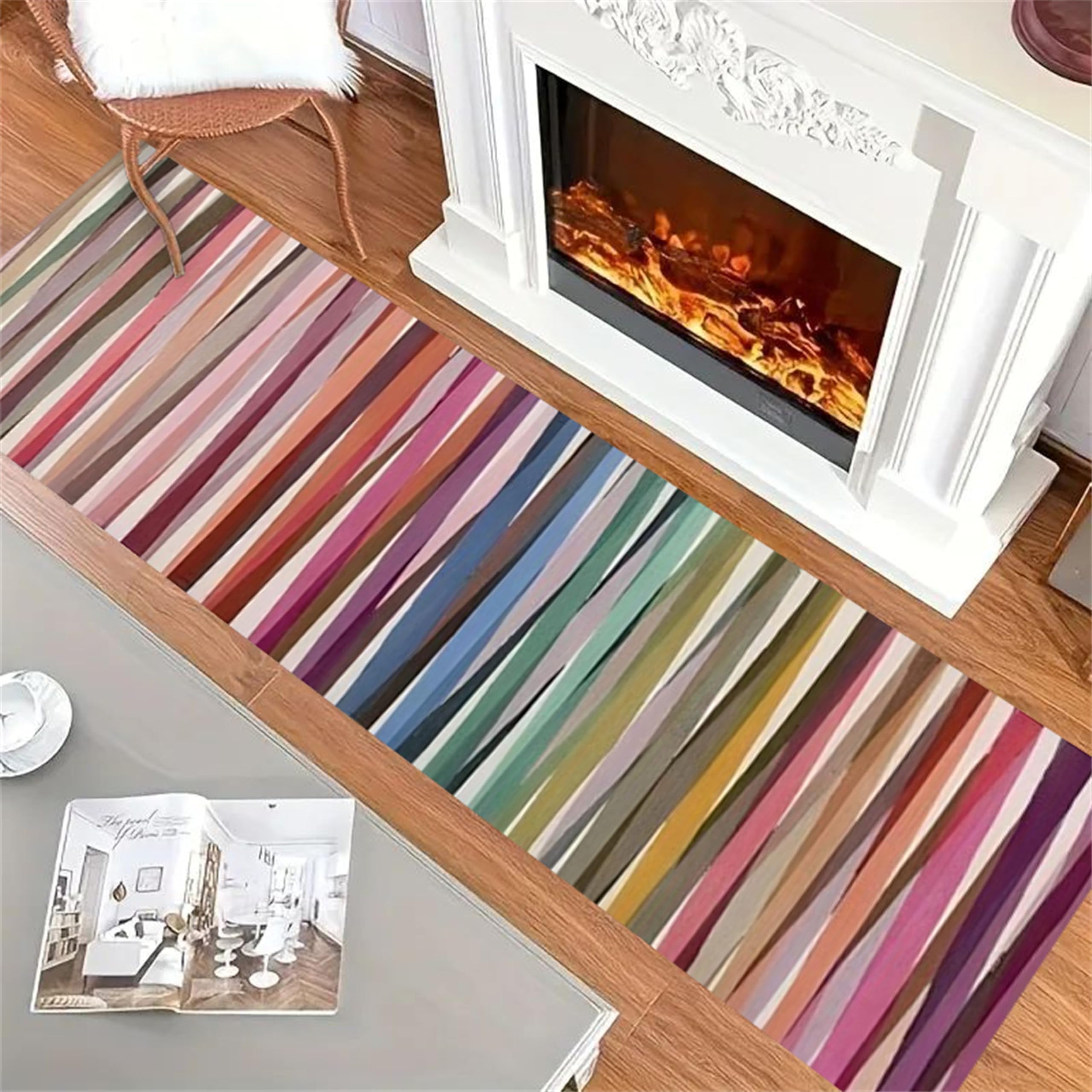 Tapis de couloir antidérapant et lavable à rayures pour cuisine et buanderie