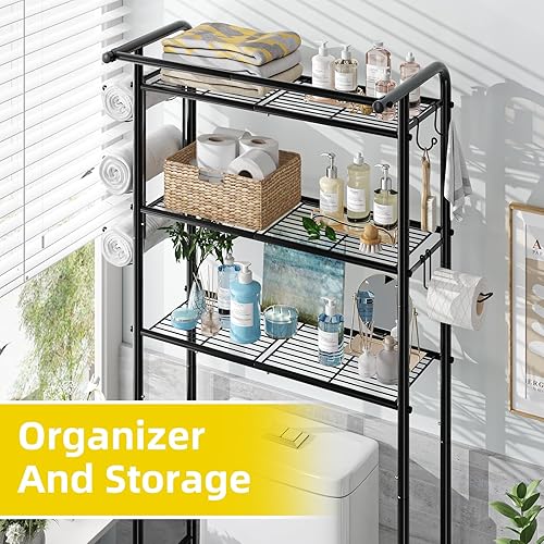 Miniatura 6 de Simple Trending Estante de 3 niveles sobre el inodoro, estante de baño, organizador de soporte de baño, ahorro de espacio, negro Negro -,Blanco