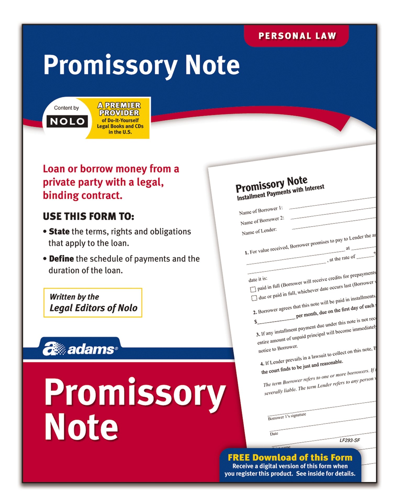 Buy Adams Promissory Note Forms And Instructions LF293 Online At 