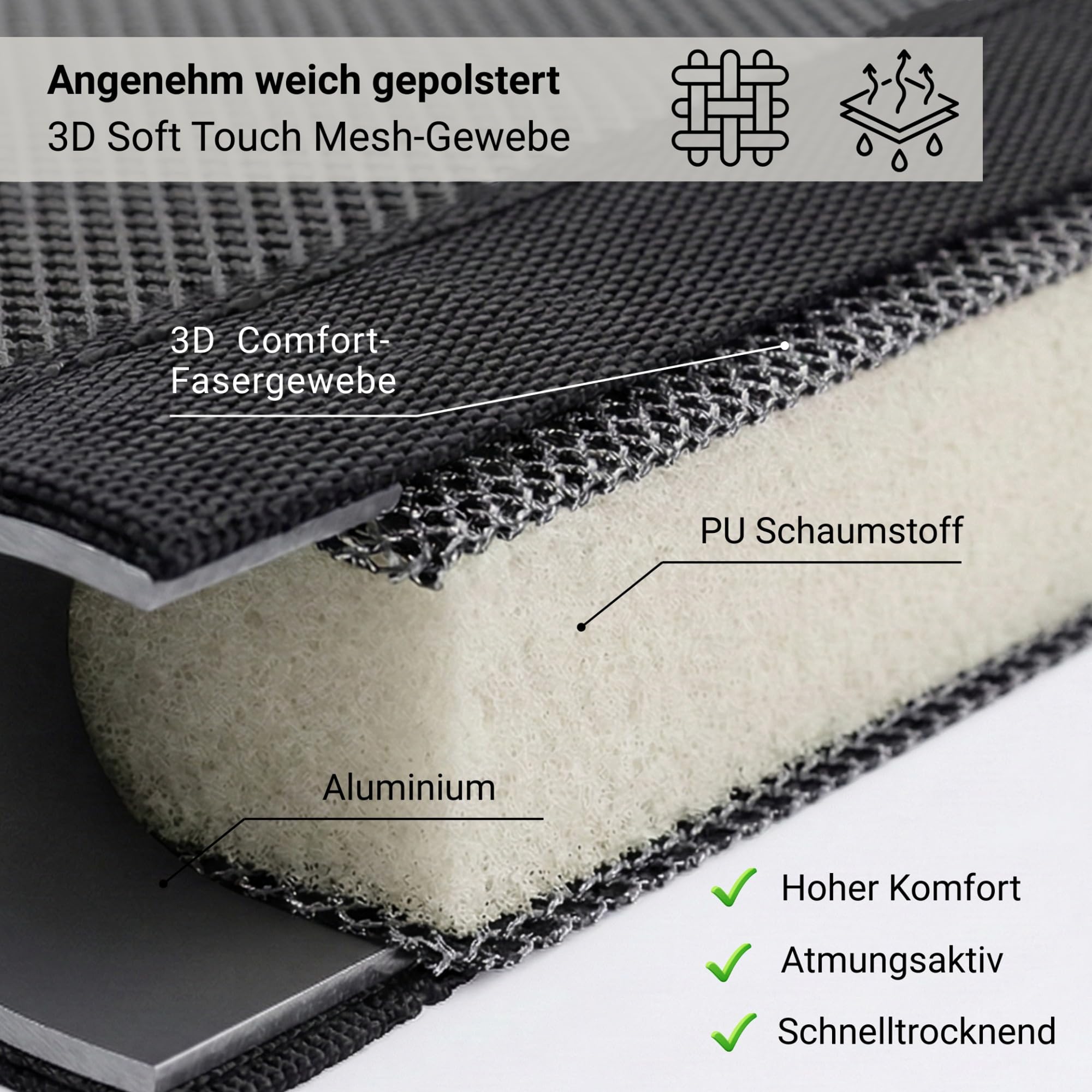 hausratplus Sonnenliege XXL Dreibeinliege Soft Touch 3D gepolstert | Abmessungen: 215 x 70 x 50/90 cm (L x B x H) 130 kg Tragkraft | 4-Fach verstellbares Kopfteil | zusammenklappbar anthrazit/grau