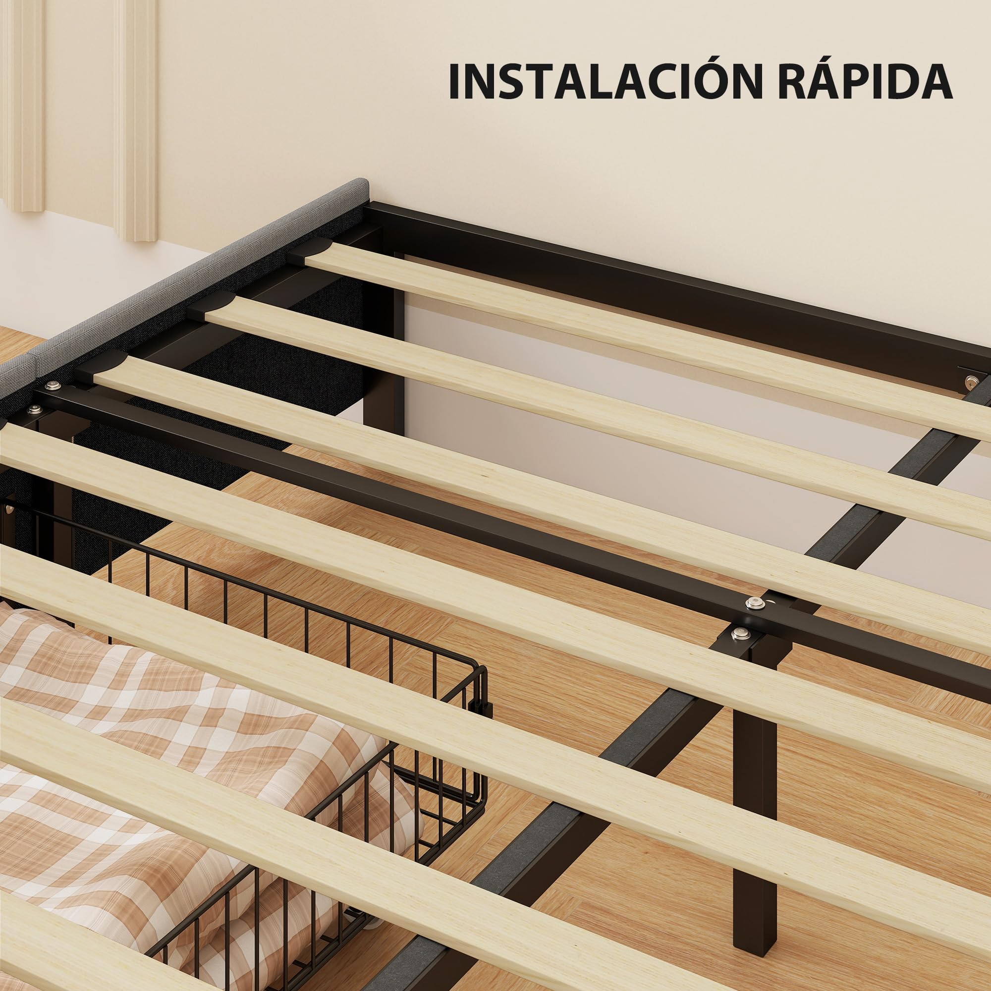 HOMCOM Cama Doble 140x190 cm Estructura de Cama Somier con 3 Cajones y Estructura de Metal Carga 363 kg Gris