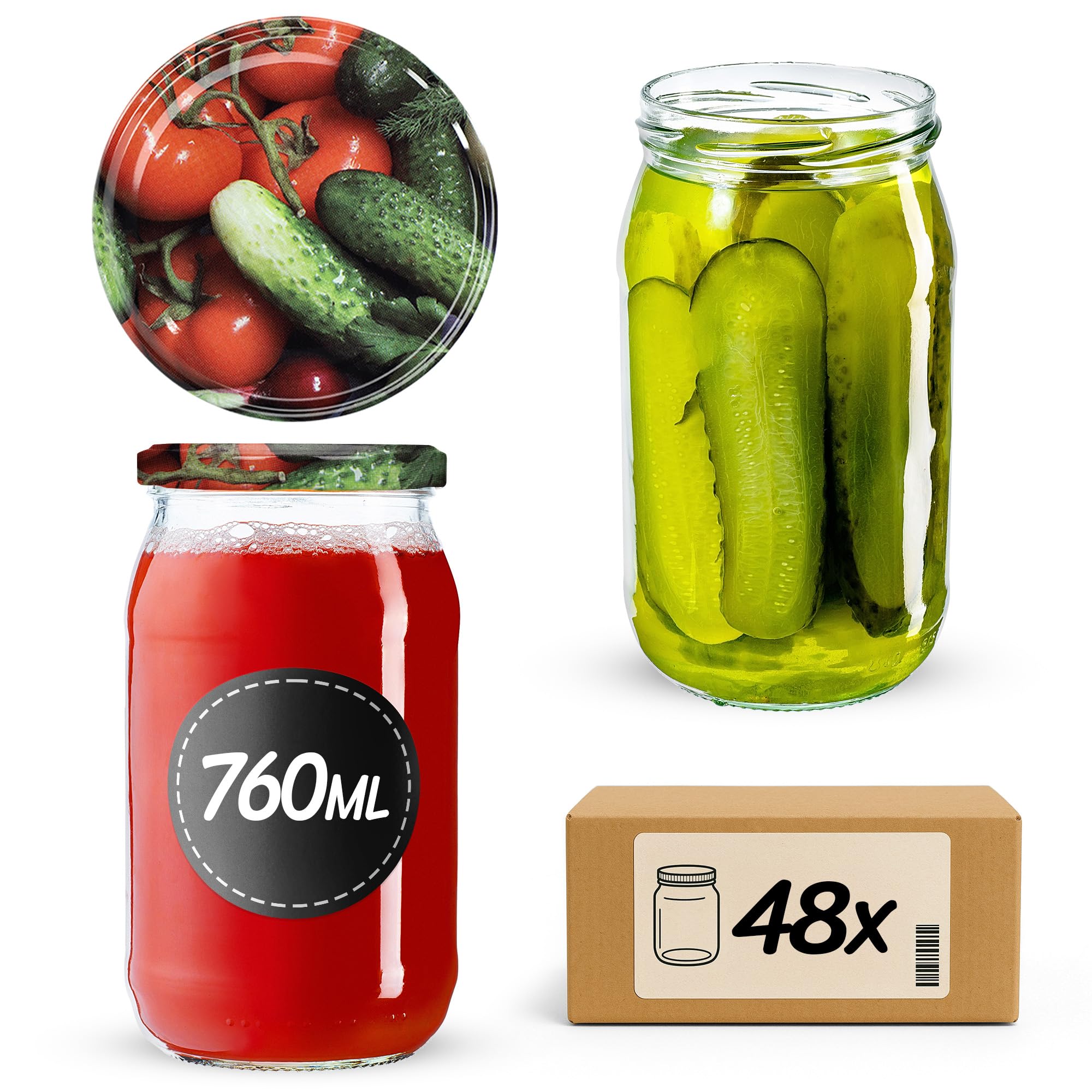 KADAX 48 vasetti da 760 ml con tappo a vite fi82 mm, per conservare, conservare e preparare i pasti – Barattoli ermetici Twist-off (verdure, 48 pezzi)