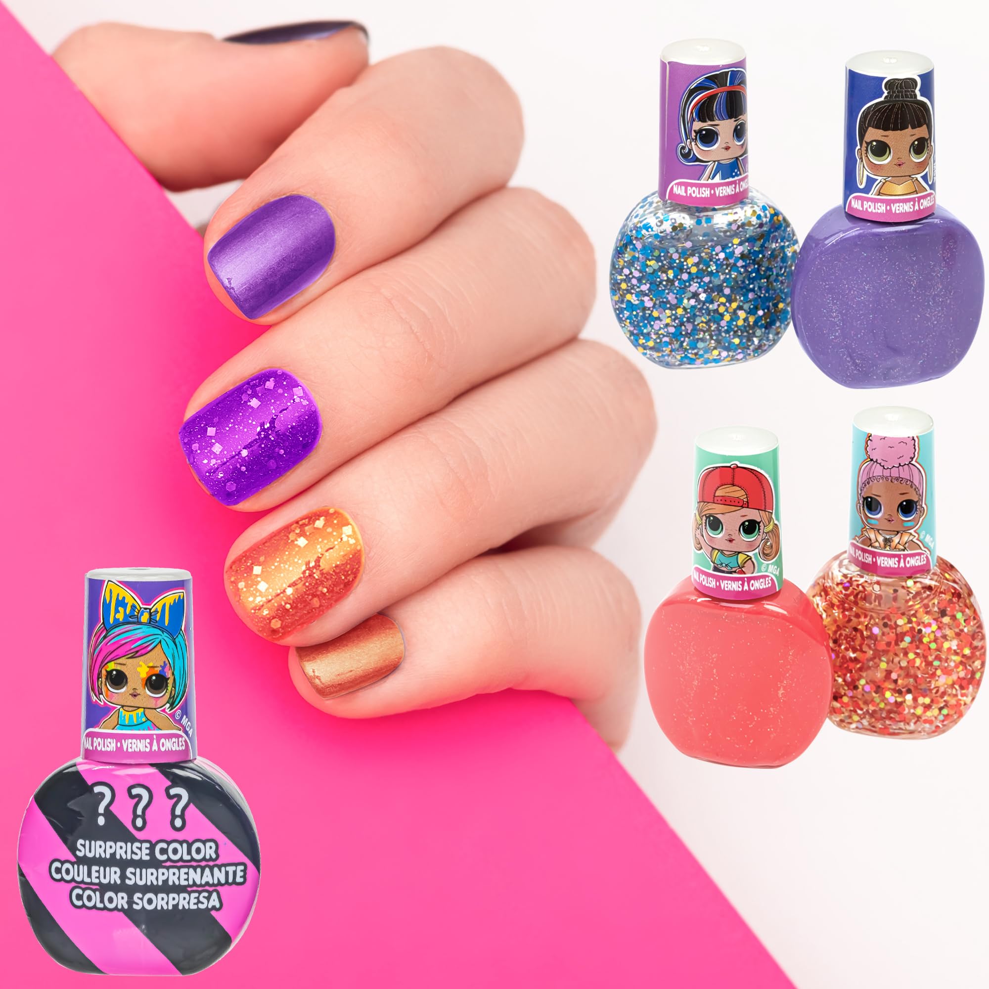 L.O.L Surprise! Townley Girl Makeup Set include lucidalabbra, smalto per unghie e adesivi per unghie per ragazze, dai 3 anni in su, perfetti per feste, pigiama party e makeover, 11 pezzi