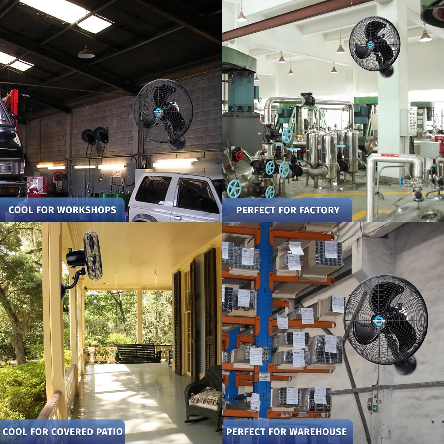 Tornado 16 Inch Pro Series Waterproof Outdoor Oscillating Wall Mount Fan - High Velocity Heavy Duty Metal Wall Mount Fan for Industrial, Commercial, Residential, and Greenhouse Use - UL Safety Listed