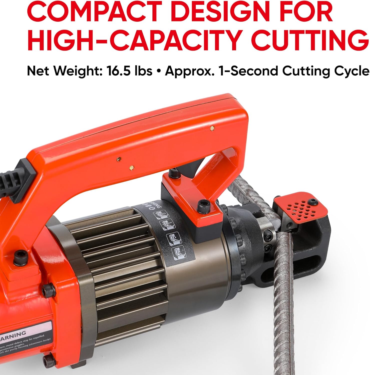 Electric Hydraulic Rebar Cutter, 1000W 120V Corded, Portable Steel Bar Cutter, 5/8" (#5) 4-16mm Capacity, Cutting Speed 1s, Lightweight 16.5 lbs, Model PC-16 (Orange-16)