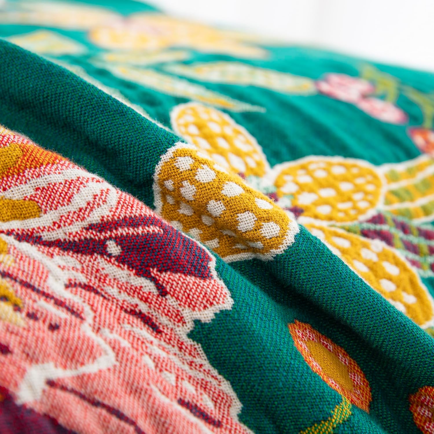 100% Muslin Cotton Throw Blanket for Bed Couch Chair, Bohemian Floral Colorful Retro Quilt Ultra Soft Reversible Gauze Blanket for All Season, 60"x80" - Image 5