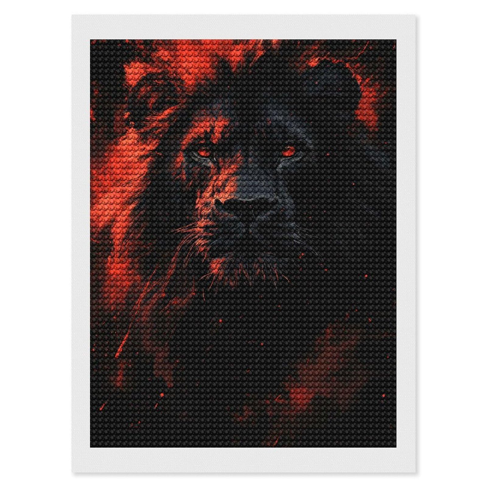 Junmoney Lion with Red Eyes Diamond Art Kit 12"x16", Gift Idea, for Family Craft Time, Mindful Craft Activity, Boho Decor, Relaxing DIY Hobby