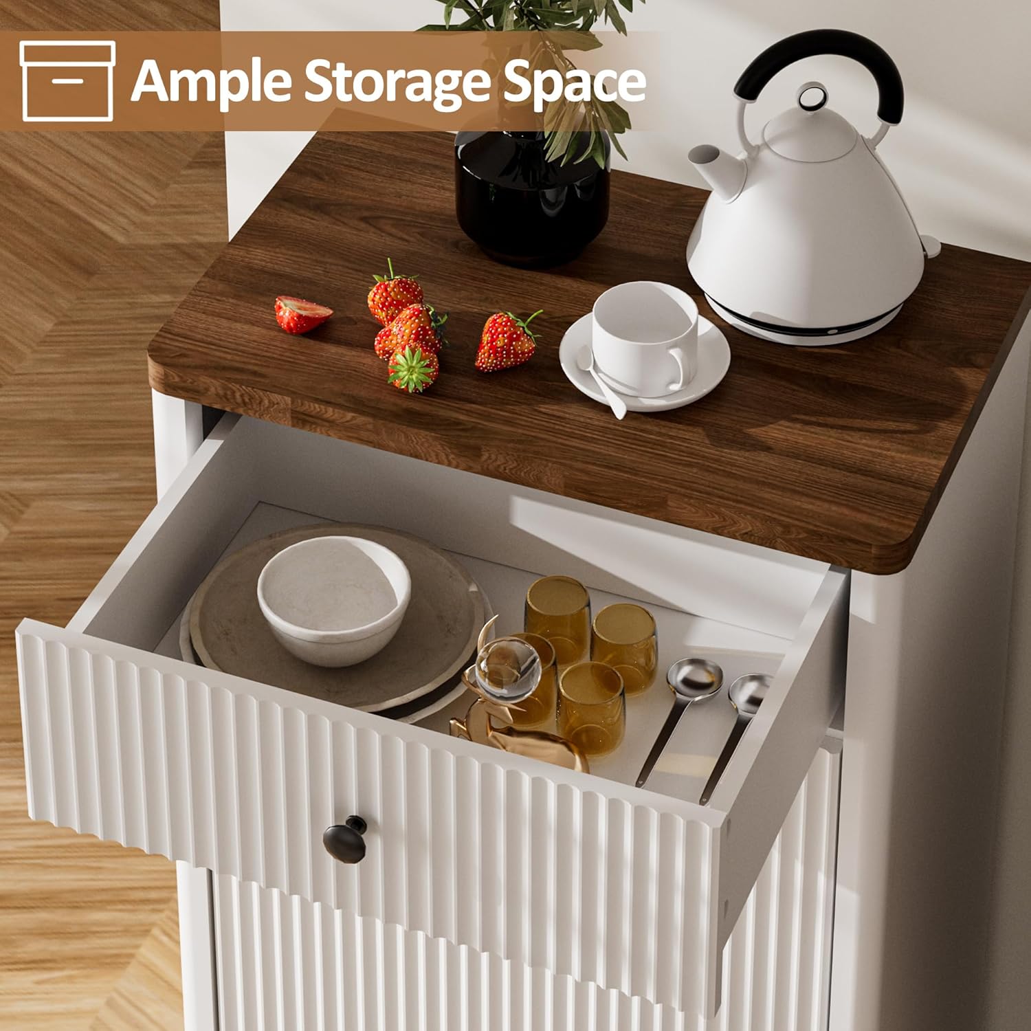 Spurgehom 13 Gallons Tilt Out Trash Can Cabinet Freestanding Kitchen Trash Can Modern Hidden Garbage Recycling Cabinets with Hideaway Drawer Pet Proof Trash Can Holder for Kitchen, White