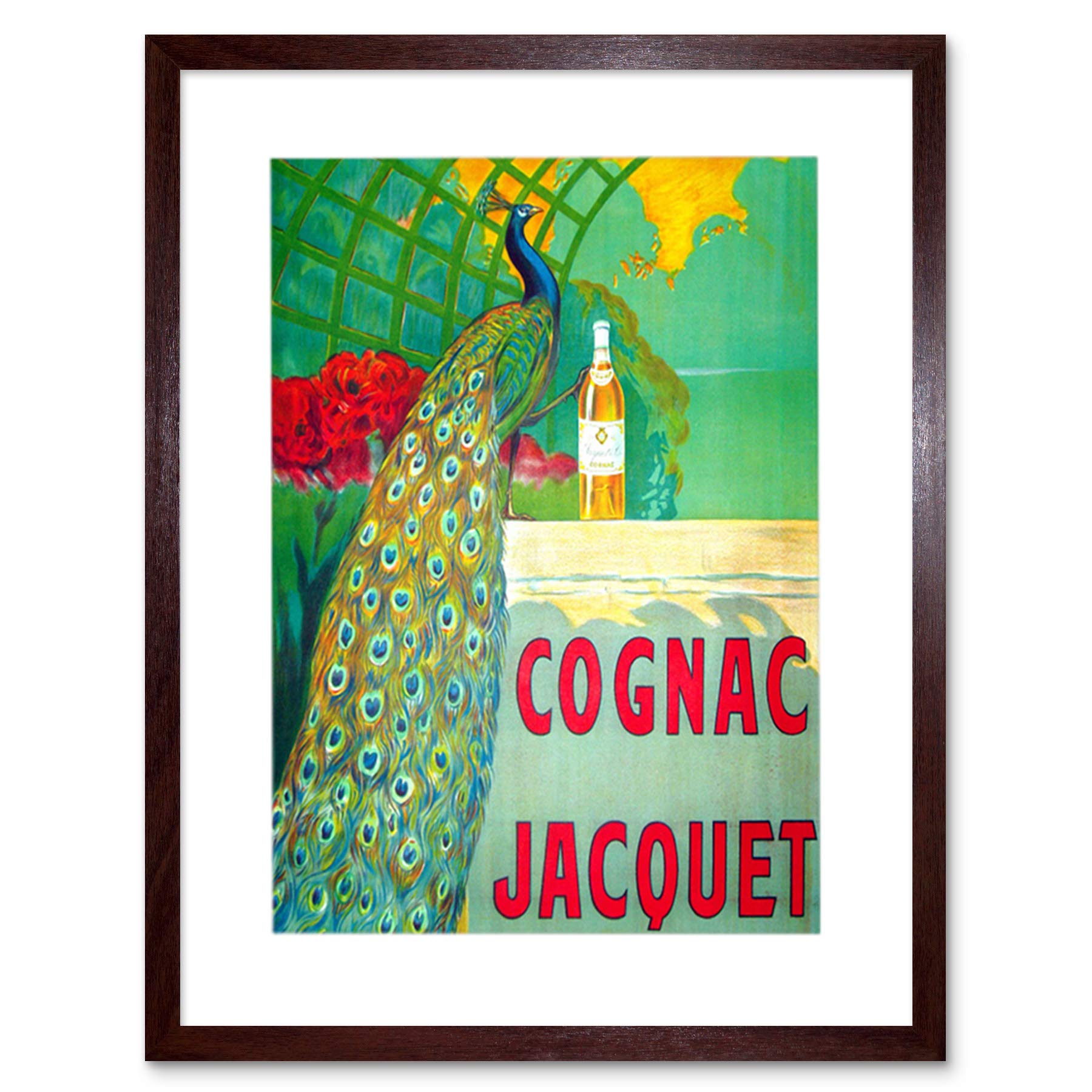 Wee Blue Coo Ad Cognac Drink Beverage Peacock Colourful Picture Framed Wall Art Print