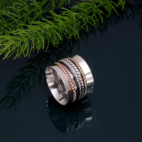 Miniatura 67 de Veracity Jewelry Sterling Silver Fidget Ring Spinner Ring Anxiety Relieving Rings For Unisex Meditation Thumb Worry Healing Birthday Promise Band