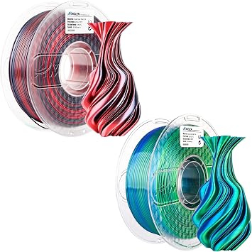 AMOLEN 3D Printer Filament, PLA Filament 1.75mm Dual Color Filament, Red Black & Blue Green